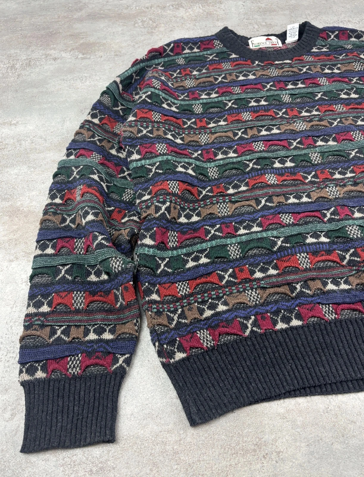Coogi Style Florence Sweater Round Neck Textured Geometric Pattern Multicolor Vintage | Size XL – photo 2